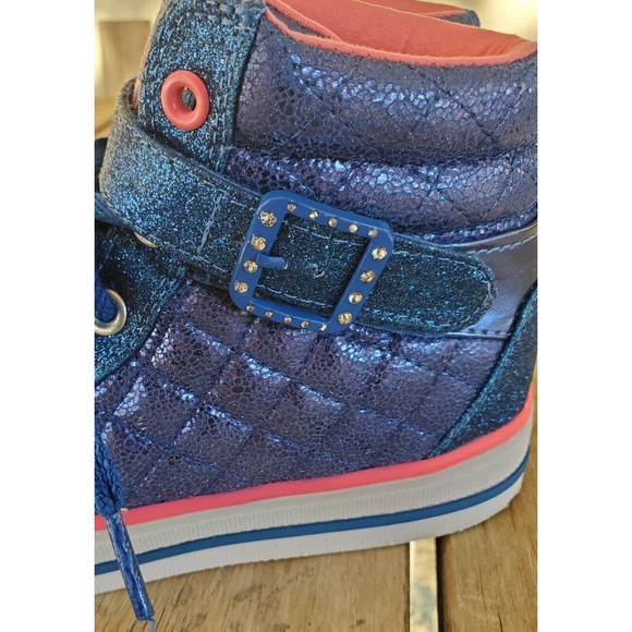 Skechers Twinkle Toes Girls Blue Metallic Lace Up / Hook & Loop High Tops Size 3 - Picture 9 of 11